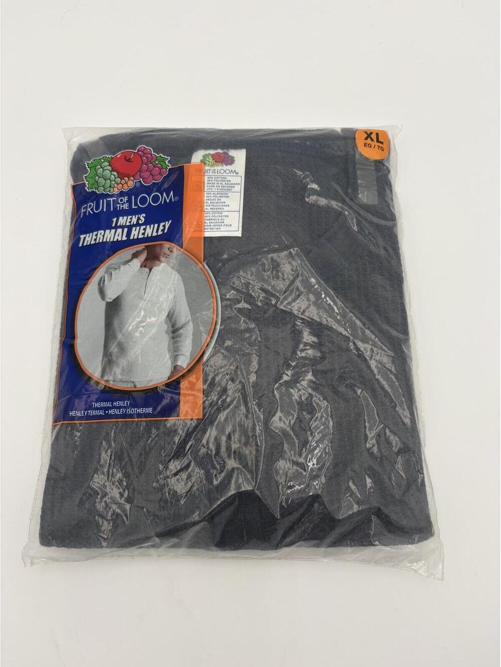 Vintage Fruit of the Loom Unopened Men's Thermal Henley Shirt XL Charcoal Gray